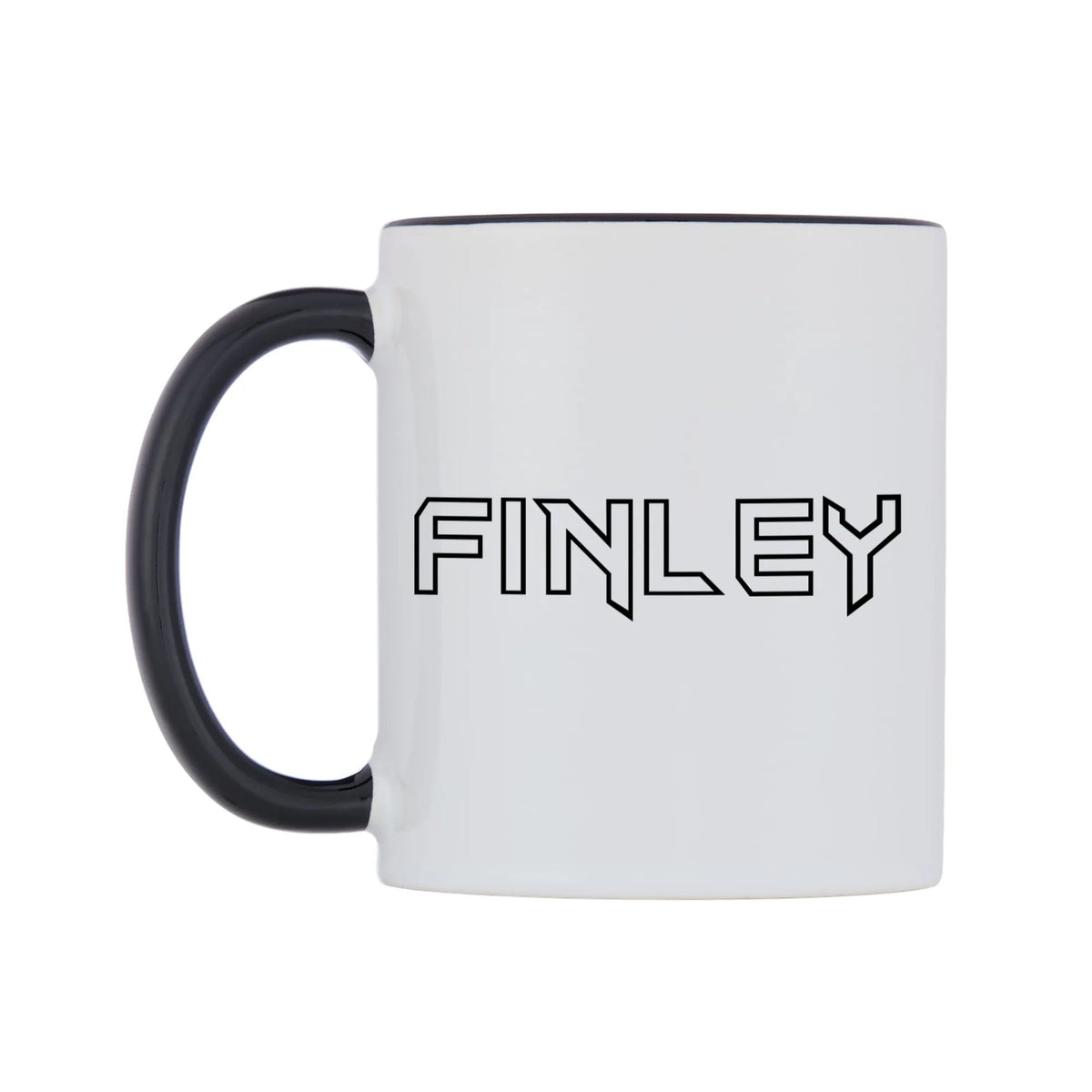 Finley - Iron Maiden Themed Mug — white 11oz gloss mug with a black inside and handle, right side, on a white background