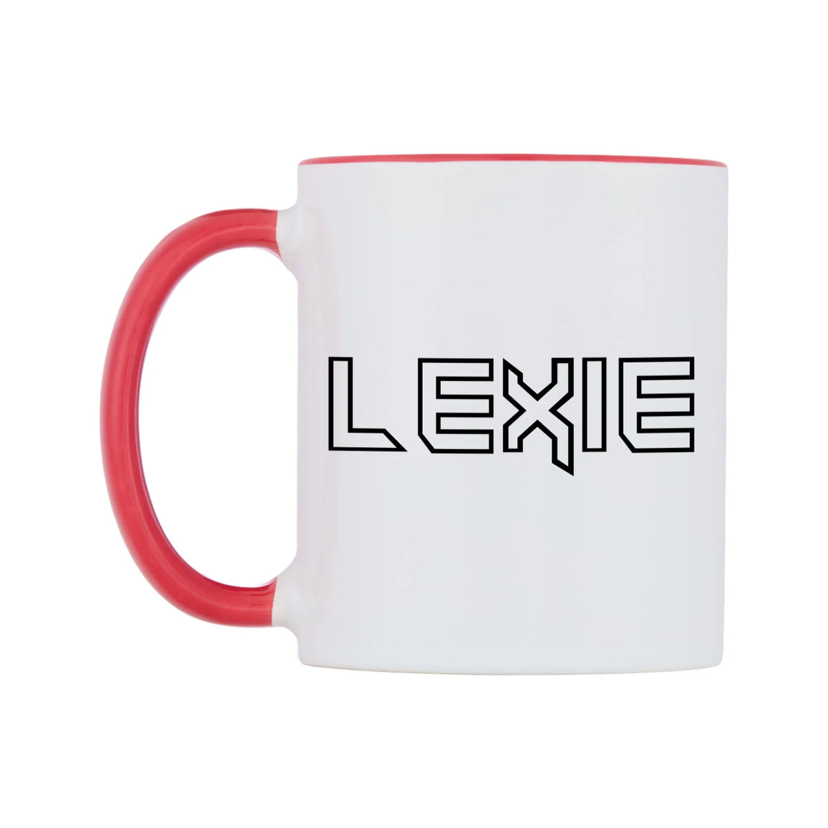 Lexie - Iron Maiden Themed Mug — white 11oz gloss mug with a red inside and handle, right side, on a white background