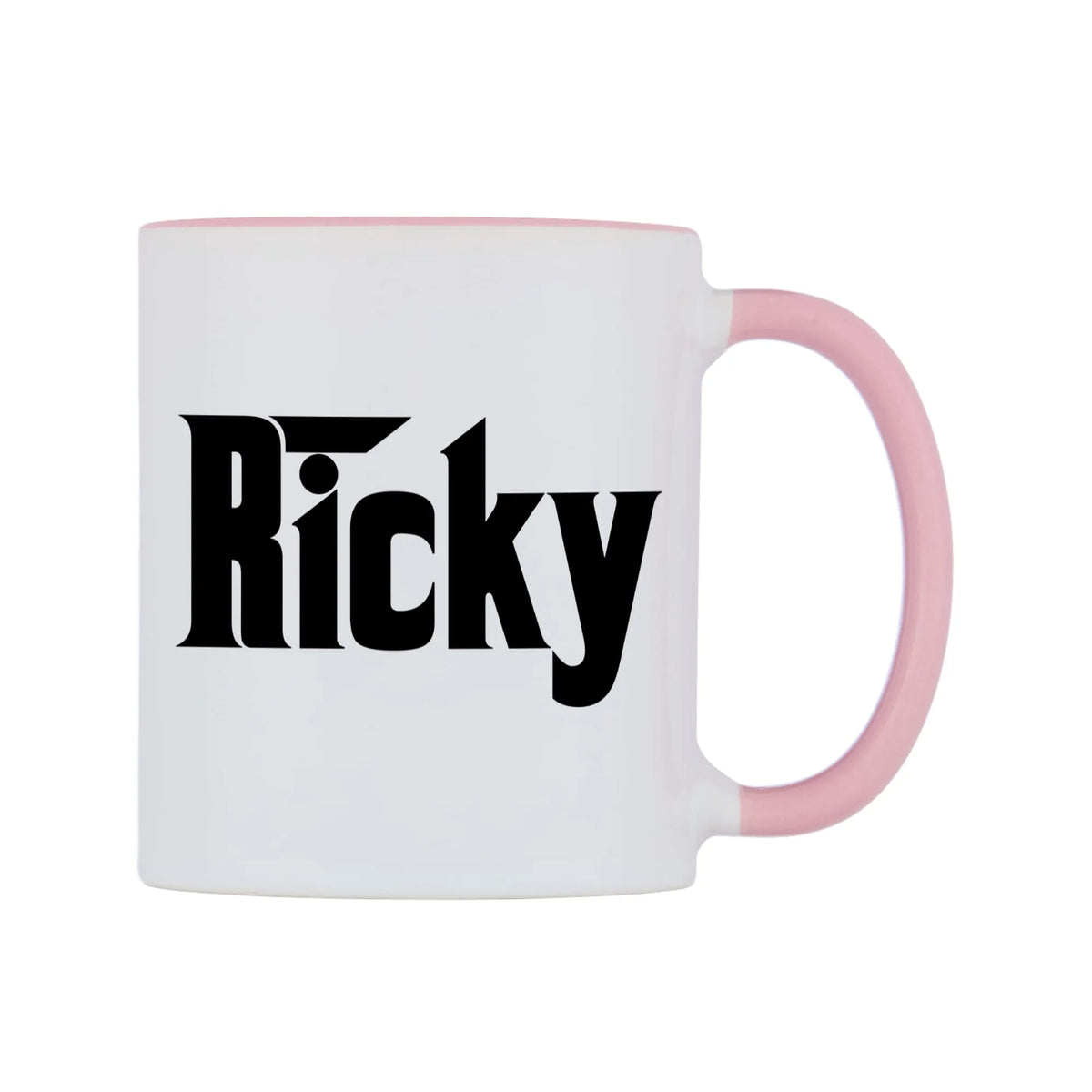 Ricky - Godfather Themed Mug — white 11oz gloss mug with a pink inside and handle, left side, on a white background