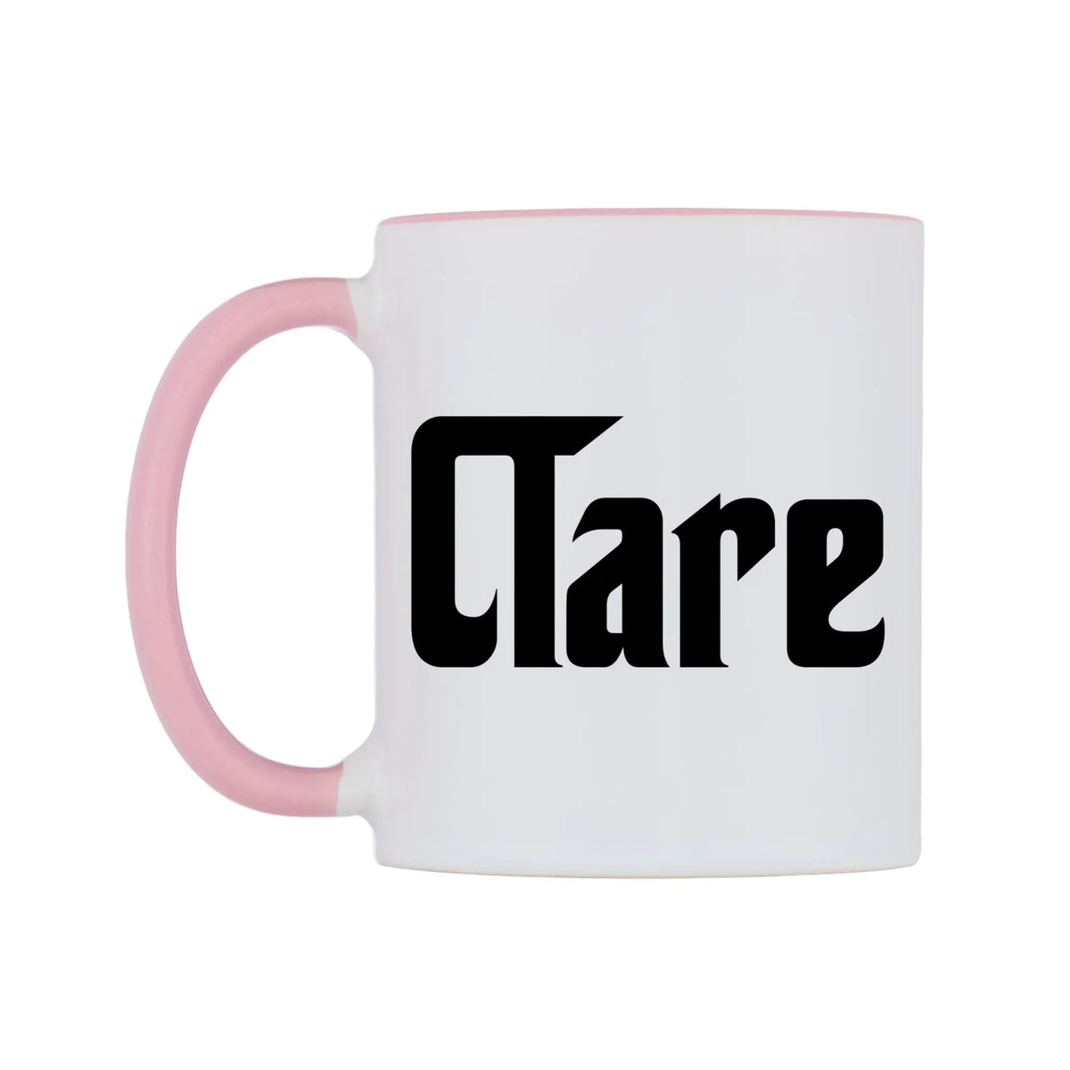 Clare - Godfather Themed Mug — white 11oz gloss mug with a pink inside and handle, right side, on a white background