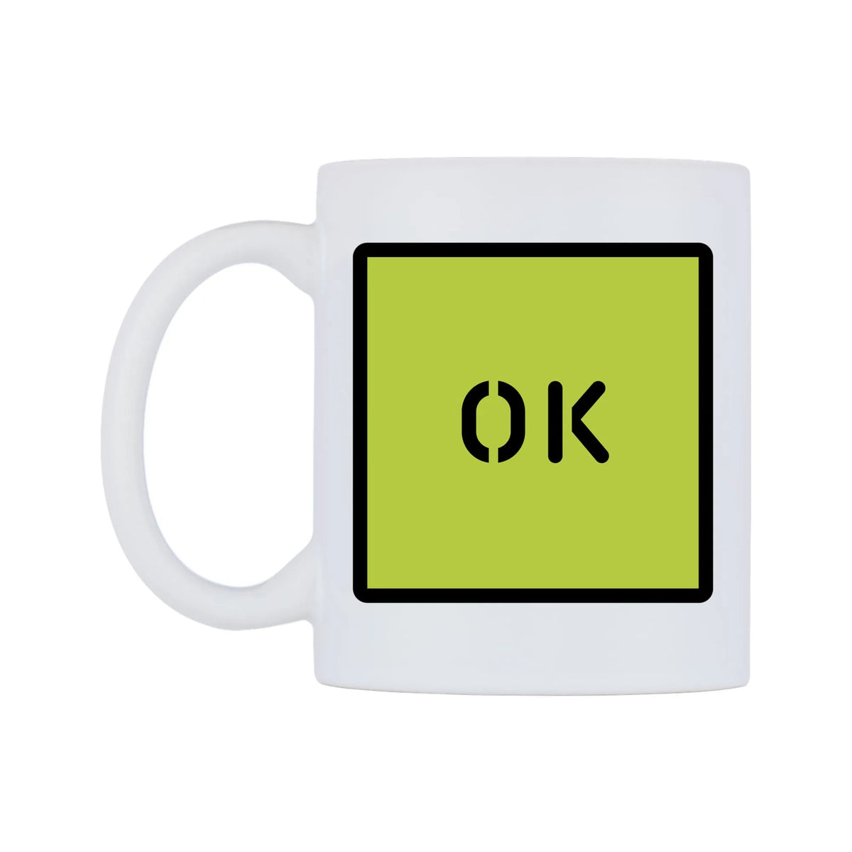 Ok Stencil Emoji Mug — mug, right side, on a white background
