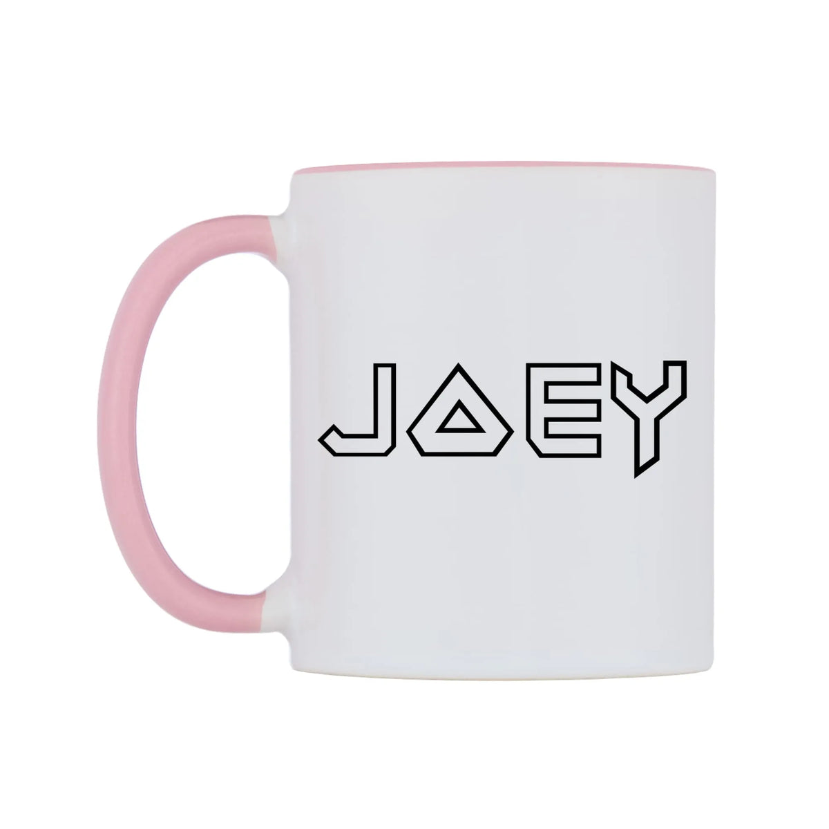Joey - Iron Maiden Themed Mug — white 11oz gloss mug with a pink inside and handle, right side, on a white background