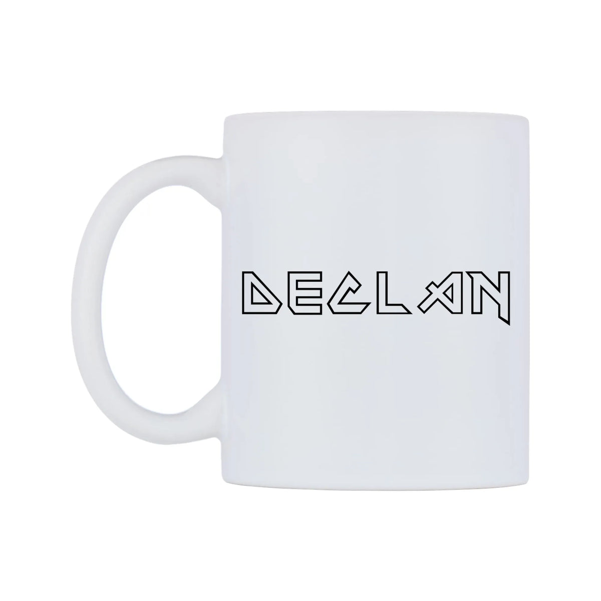 Declan - Iron Maiden Themed Mug — white 11oz gloss mug, right side, on a white background