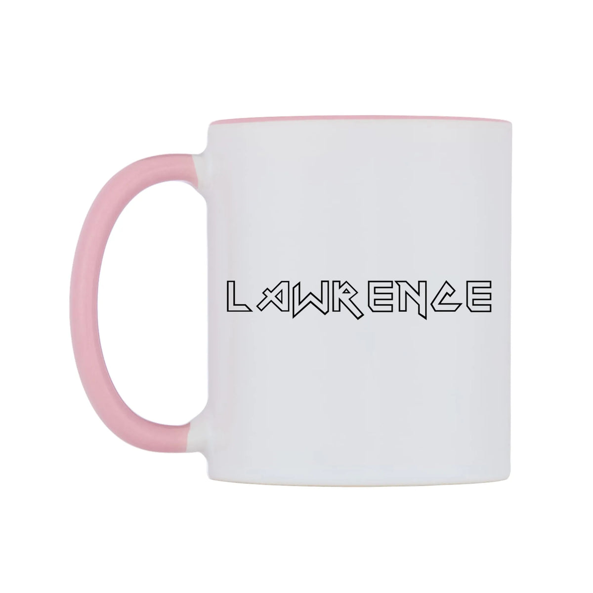 Lawrence - Iron Maiden Themed Mug — white 11oz gloss mug with a pink inside and handle, right side, on a white background