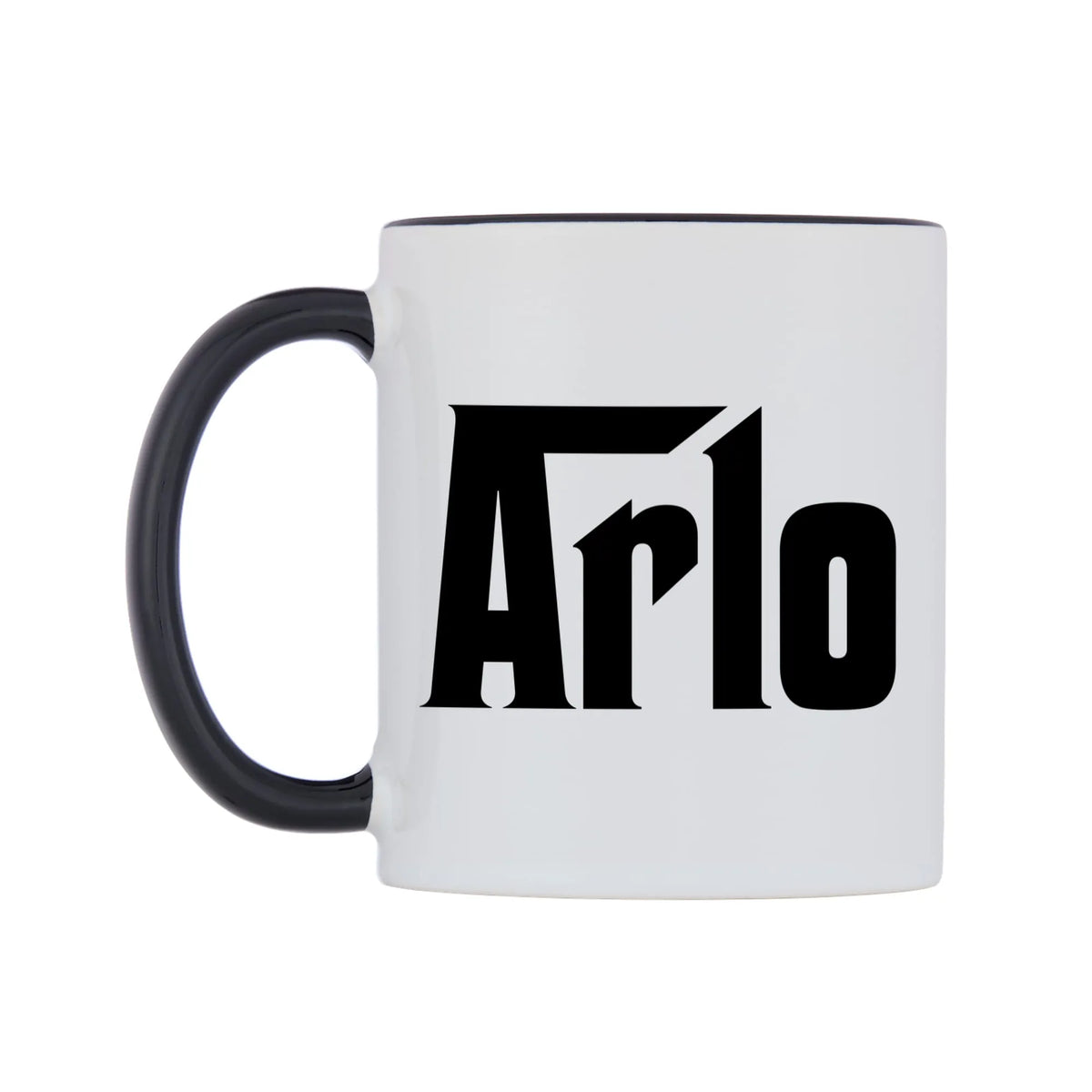 Arlo - Godfather Themed Mug — white 11oz gloss mug with a black inside and handle, right side, on a white background