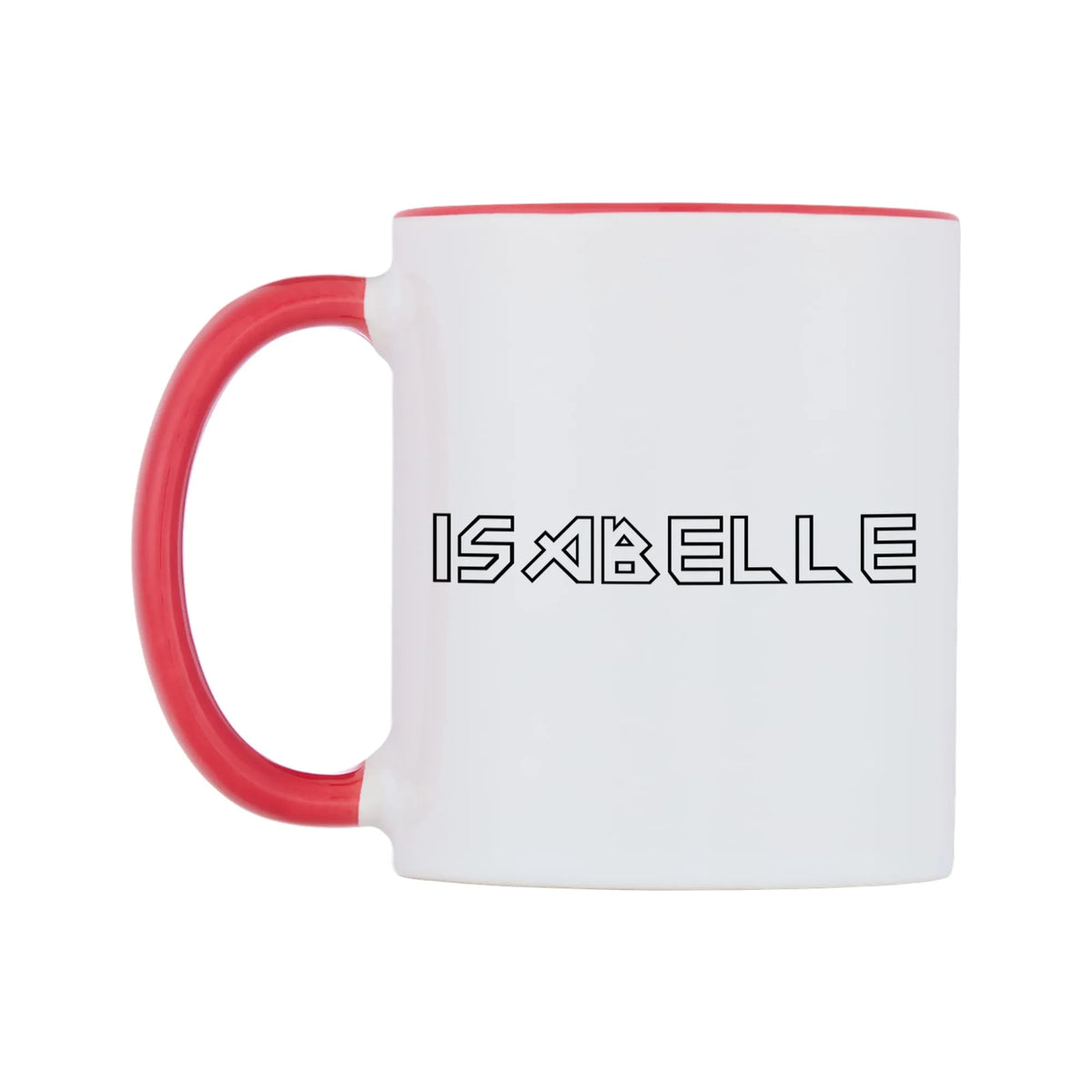 Isabelle - Iron Maiden Themed Mug — white 11oz gloss mug with a red inside and handle, right side, on a white background