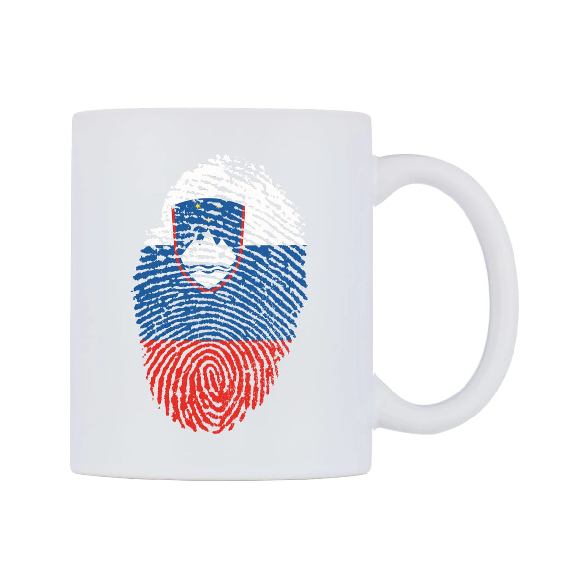 Slovenia Finger Print Flag Mug — white 11oz gloss mug, left side, on a white background