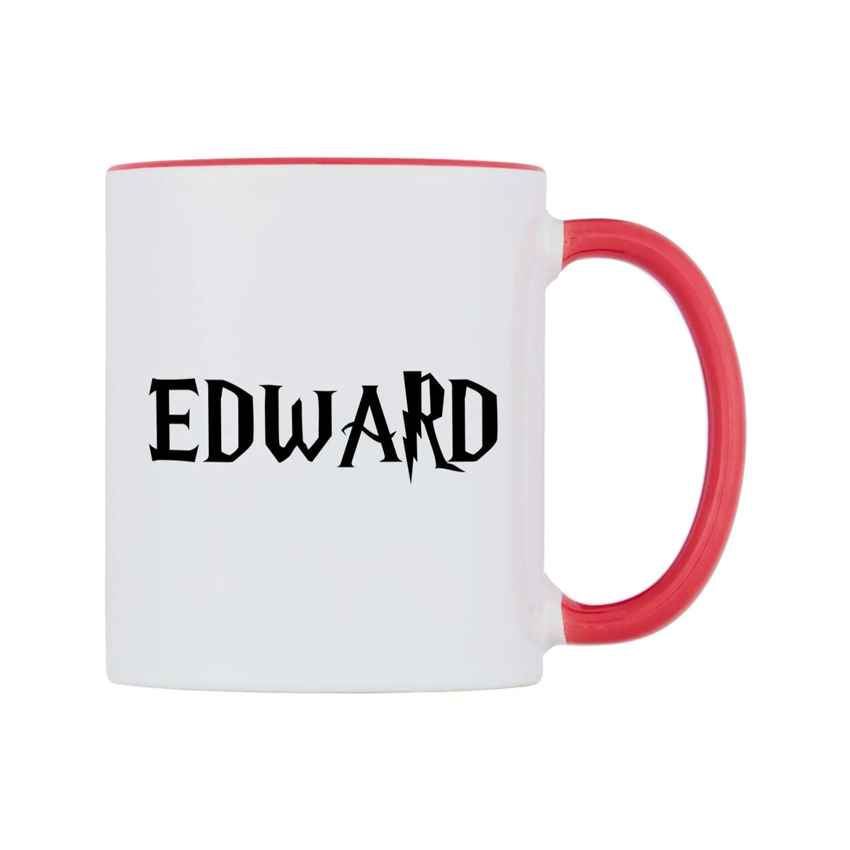 Edward - Wizard Themed Mug — white 11oz gloss mug with a red inside and handle, left side, on a white background