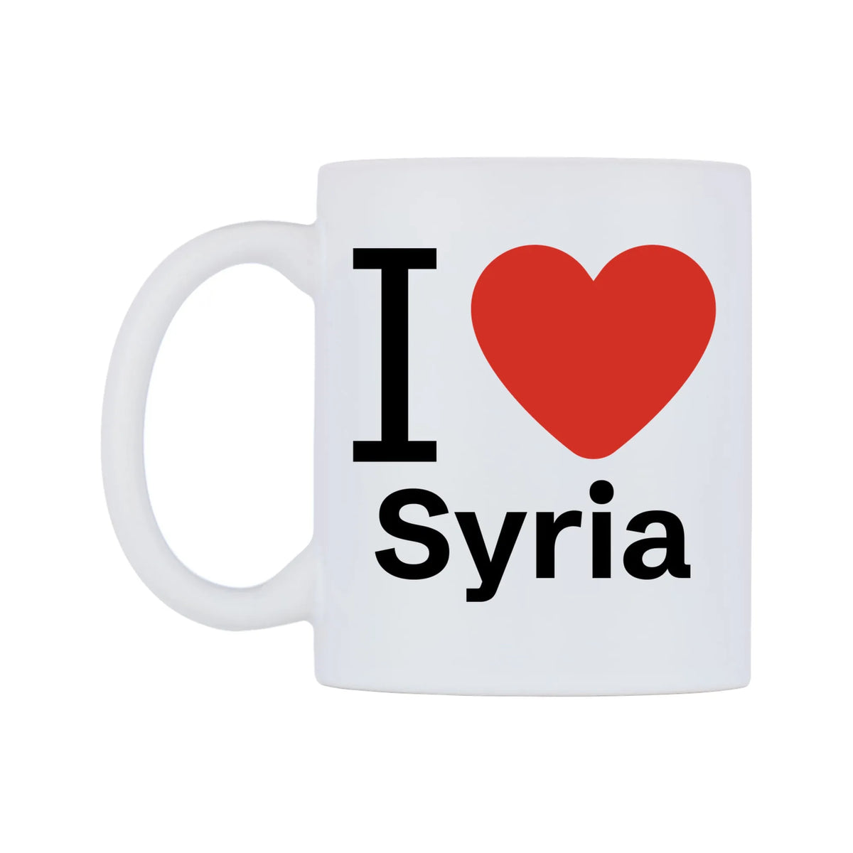 I Love Syria Mug — white 11oz gloss mug, right side, on a white background