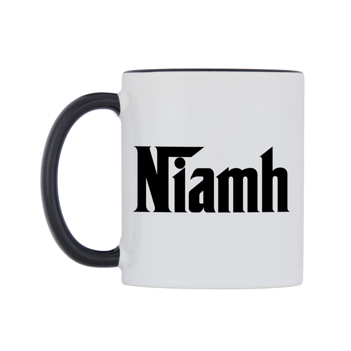 Niamh - Godfather Themed Mug — white 11oz gloss mug with a black inside and handle, right side, on a white background