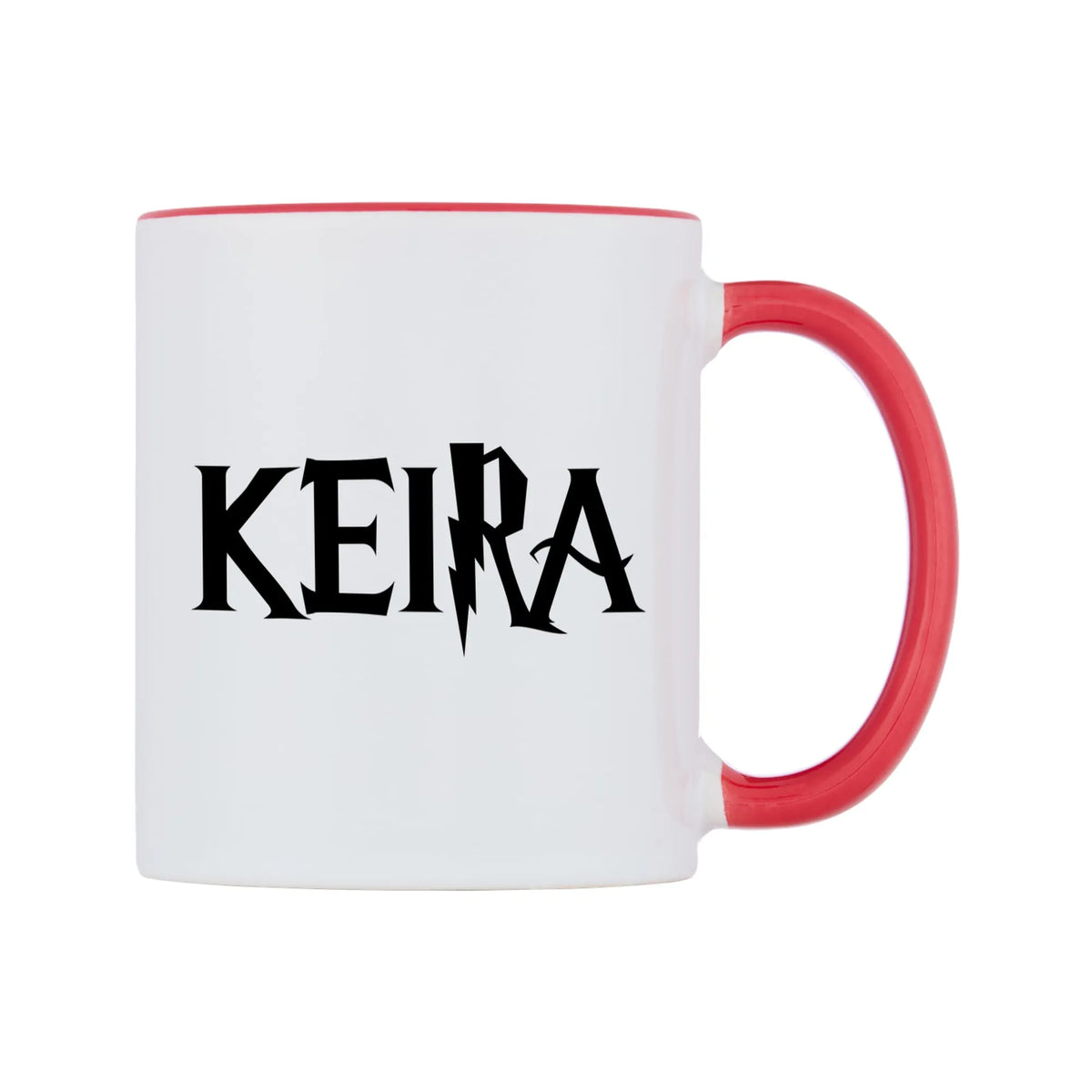 Keira - Wizard Themed Mug — white 11oz gloss mug with a red inside and handle, left side, on a white background
