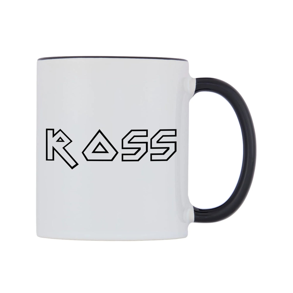 Ross - Iron Maiden Themed Mug — white 11oz gloss mug with a black inside and handle, left side, on a white background