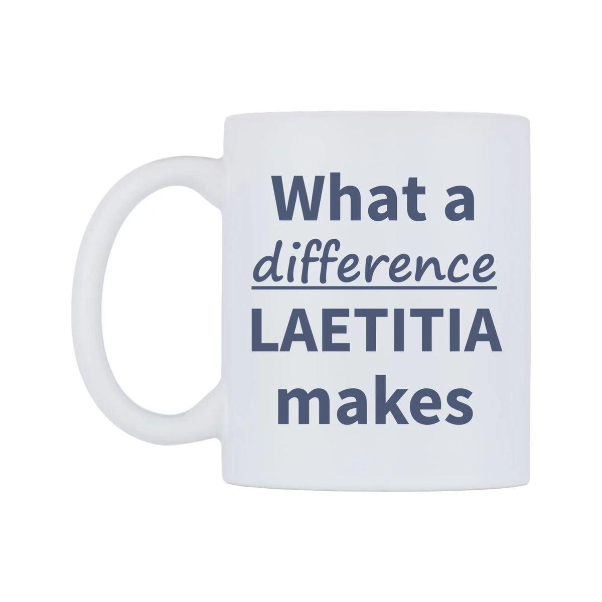 What a difference LAETITIA makes Mug — mug, right side, on a white background