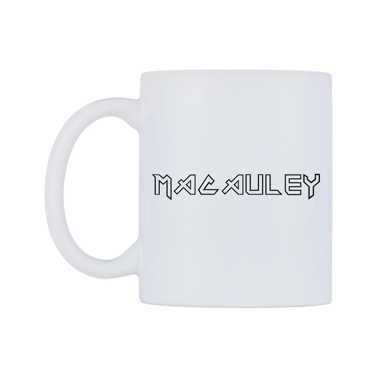 Macauley - Iron Maiden Themed Mug — white 11oz gloss mug, right side, on a white background