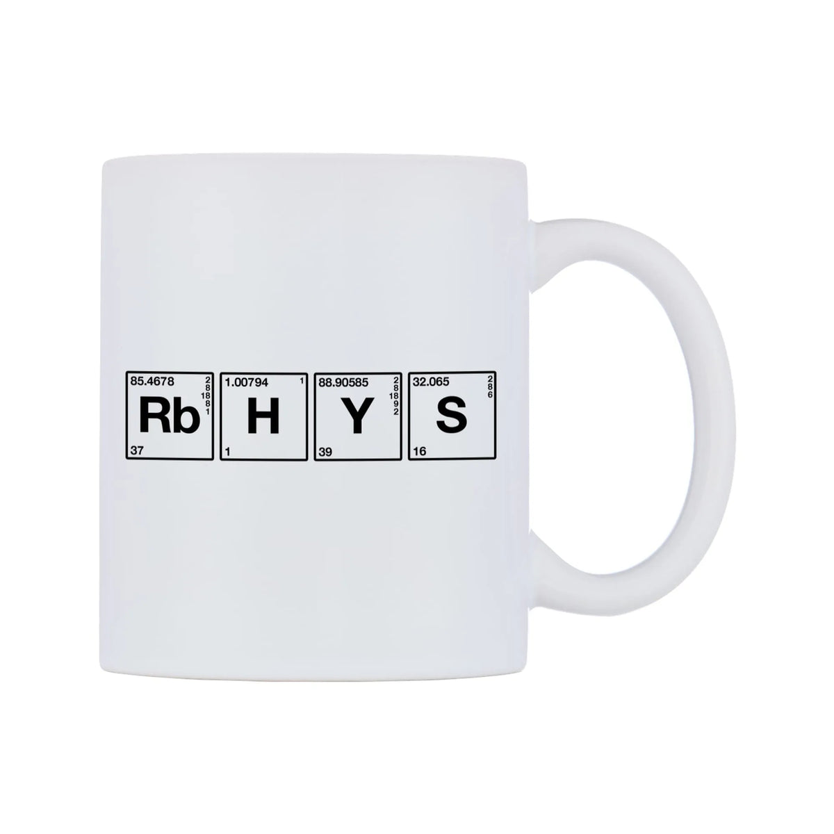 Rhys - Chemistry Themed Mug — mug, left side, on a white background