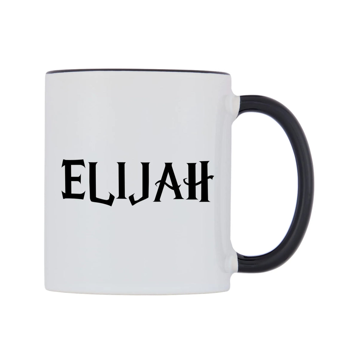 Elijah - Wizard Themed Mug — white 11oz gloss mug with a black inside and handle, left side, on a white background