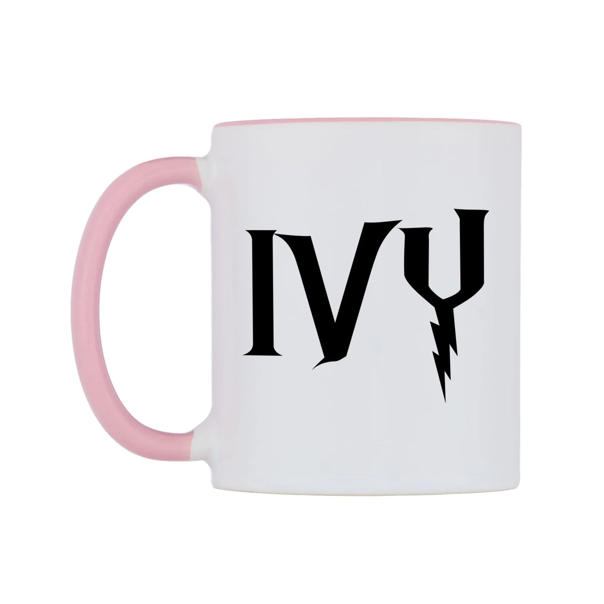 Ivy - Wizard Themed Mug — white 11oz gloss mug with a pink inside and handle, right side, on a white background