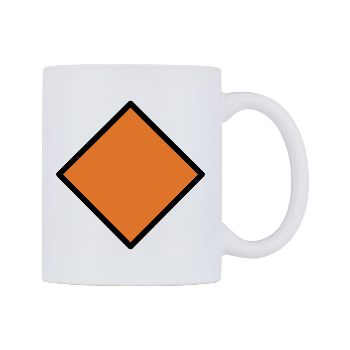 Large Orange Diamond Emoji Mug — mug, left side, on a white background