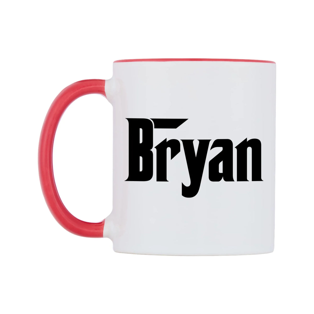 Bryan - Godfather Themed Mug — white 11oz gloss mug with a red inside and handle, right side, on a white background