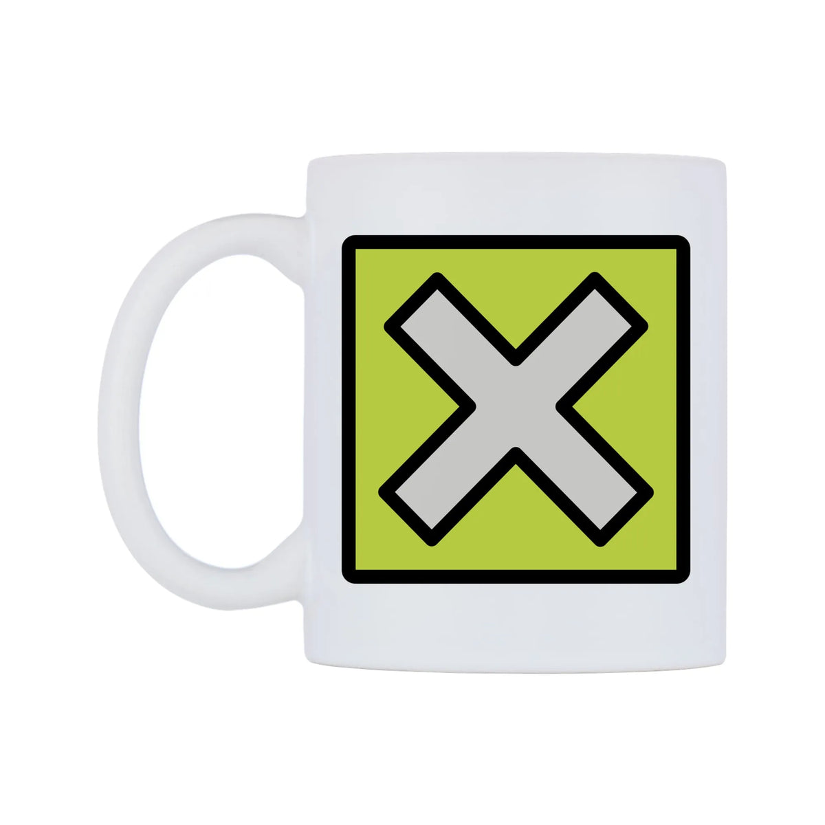 Cross Mark Button Emoji Mug — mug, right side, on a white background