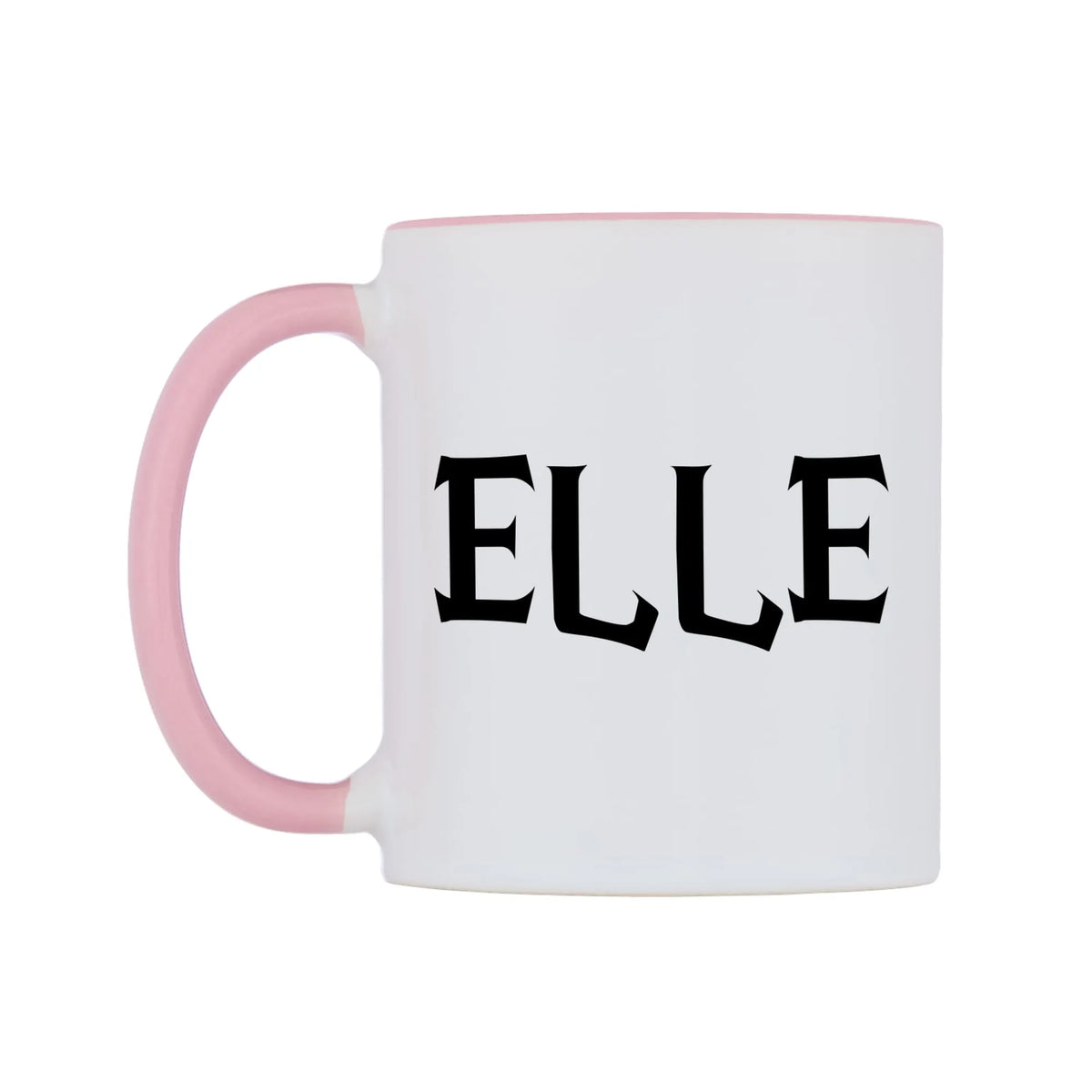Elle - Wizard Themed Mug — white 11oz gloss mug with a pink inside and handle, right side, on a white background
