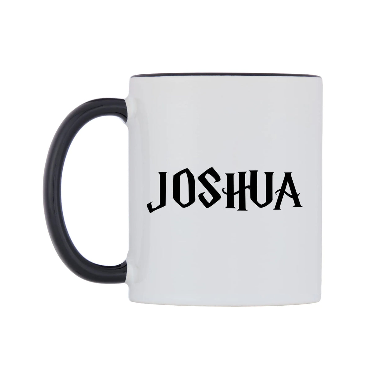 Joshua - Wizard Themed Mug — white 11oz gloss mug with a black inside and handle, right side, on a white background