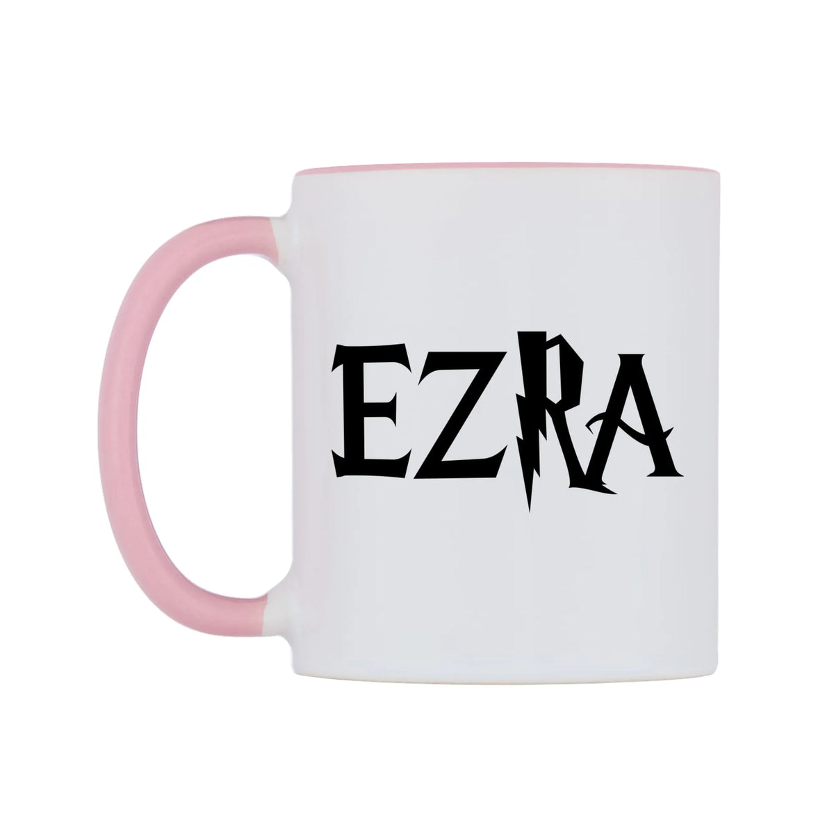 Ezra - Wizard Themed Mug — white 11oz gloss mug with a pink inside and handle, right side, on a white background