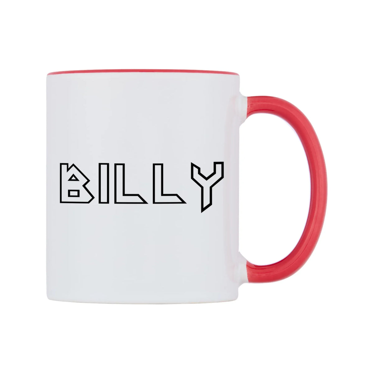 Billy - Iron Maiden Themed Mug — white 11oz gloss mug with a red inside and handle, left side, on a white background