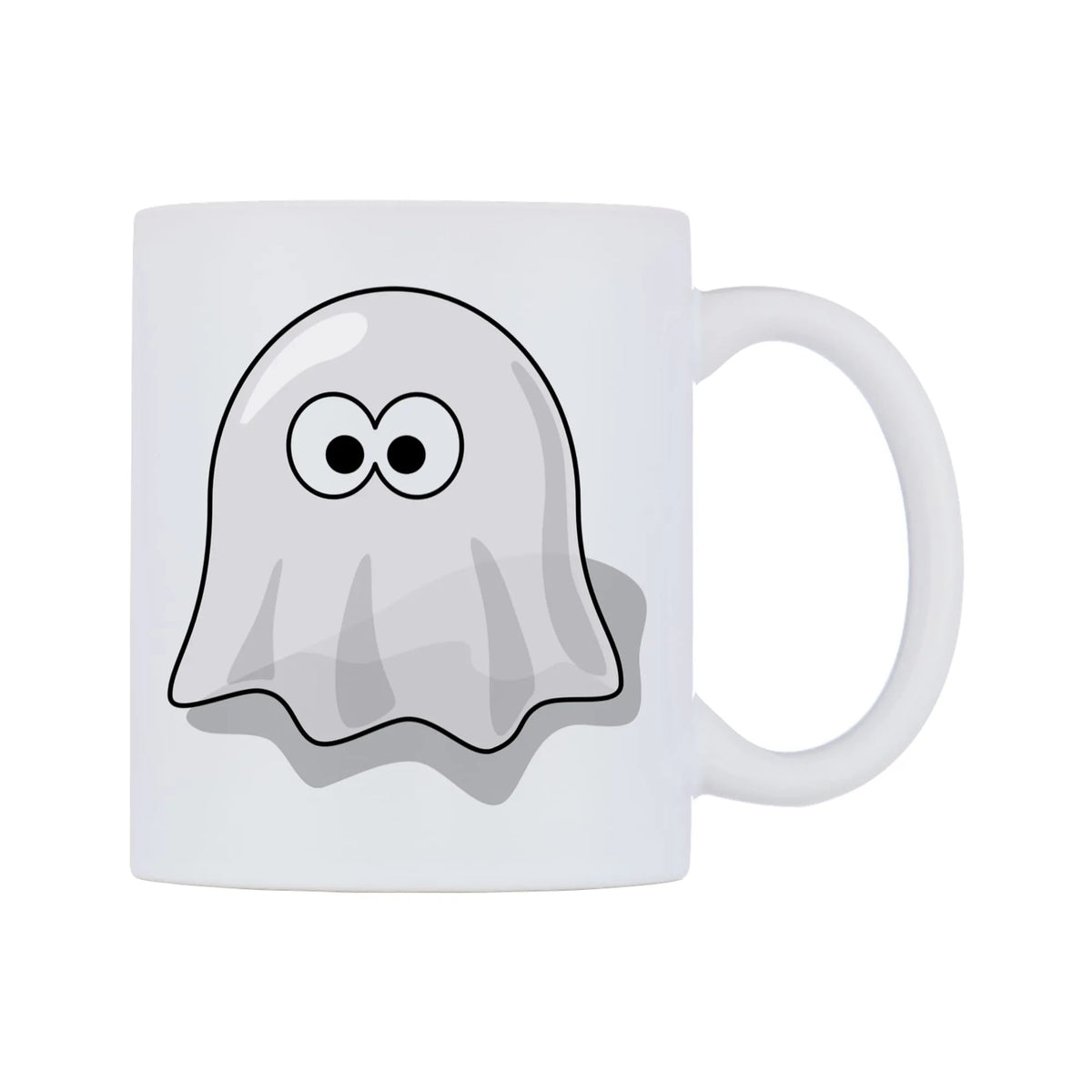 Little Ghost Mug — white 11oz gloss mug, left side, on a white background