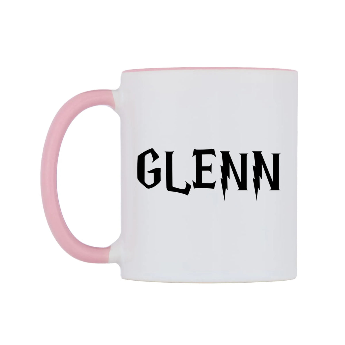 Glenn - Wizard Themed Mug — white 11oz gloss mug with a pink inside and handle, right side, on a white background