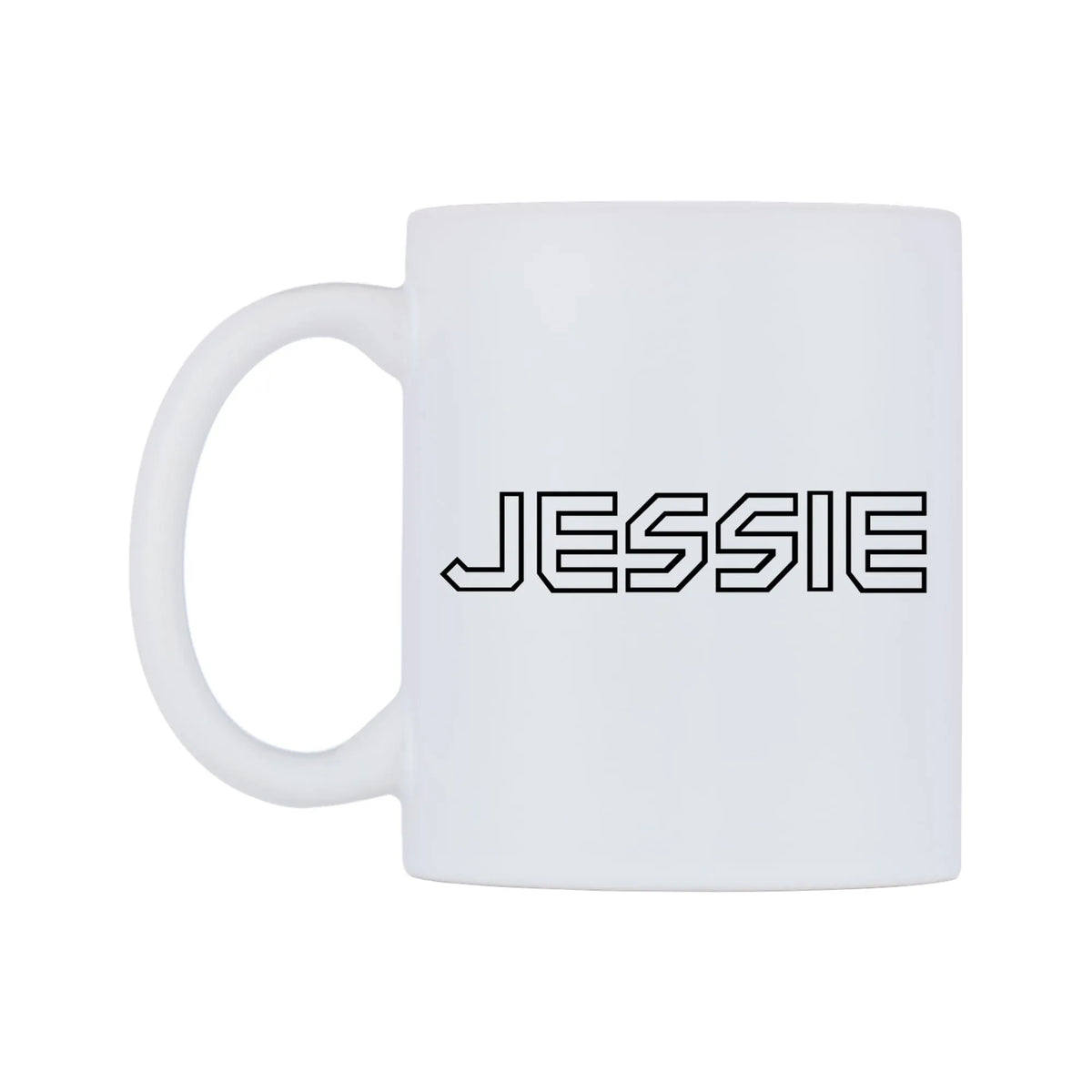 Jessie - Iron Maiden Themed Mug — white 11oz gloss mug, right side, on a white background