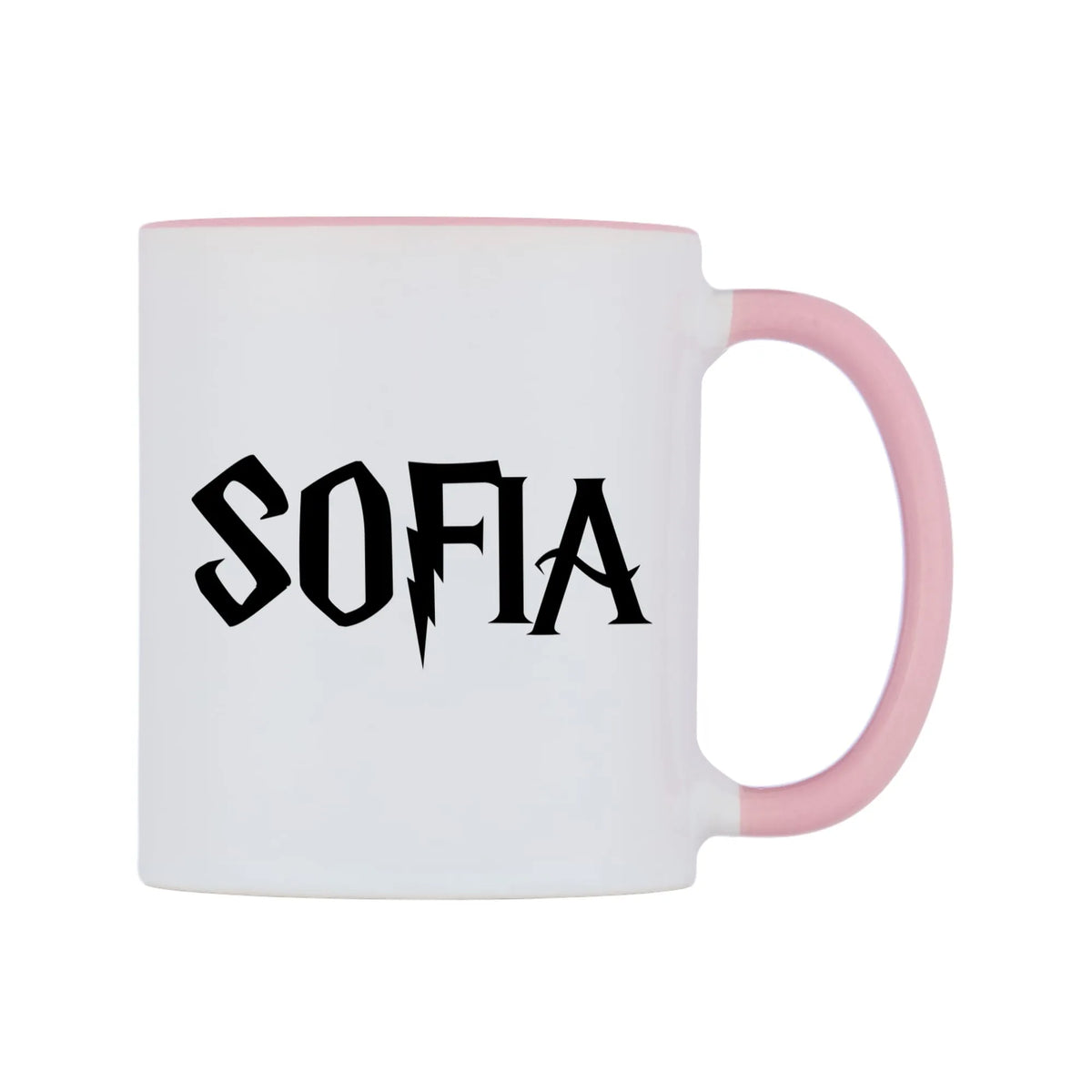Sofia - Wizard Themed Mug — white 11oz gloss mug with a pink inside and handle, left side, on a white background