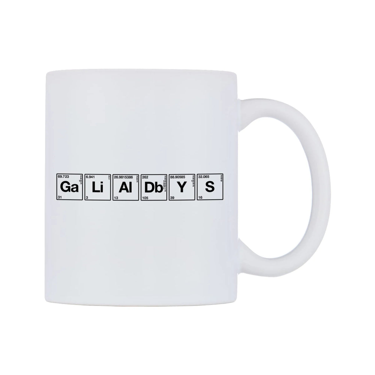 Gladys - Chemistry Themed Mug — mug, left side, on a white background
