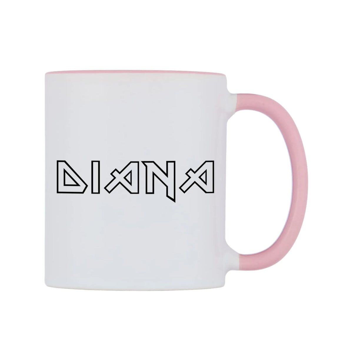 Diana - Iron Maiden Themed Mug — white 11oz gloss mug with a pink inside and handle, left side, on a white background