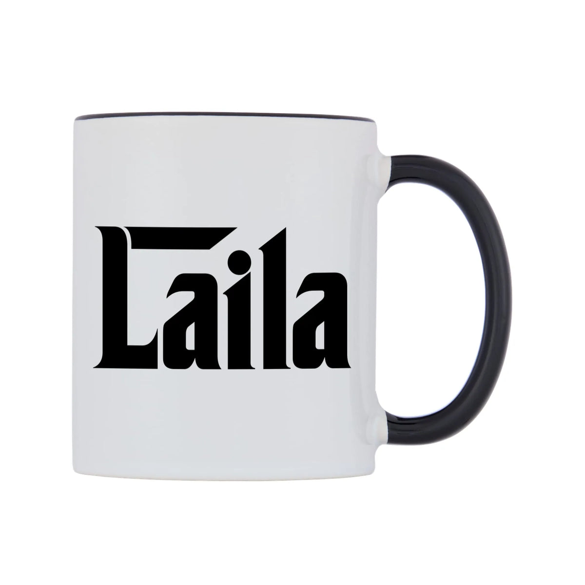 Laila - Godfather Themed Mug — white 11oz gloss mug with a black inside and handle, left side, on a white background