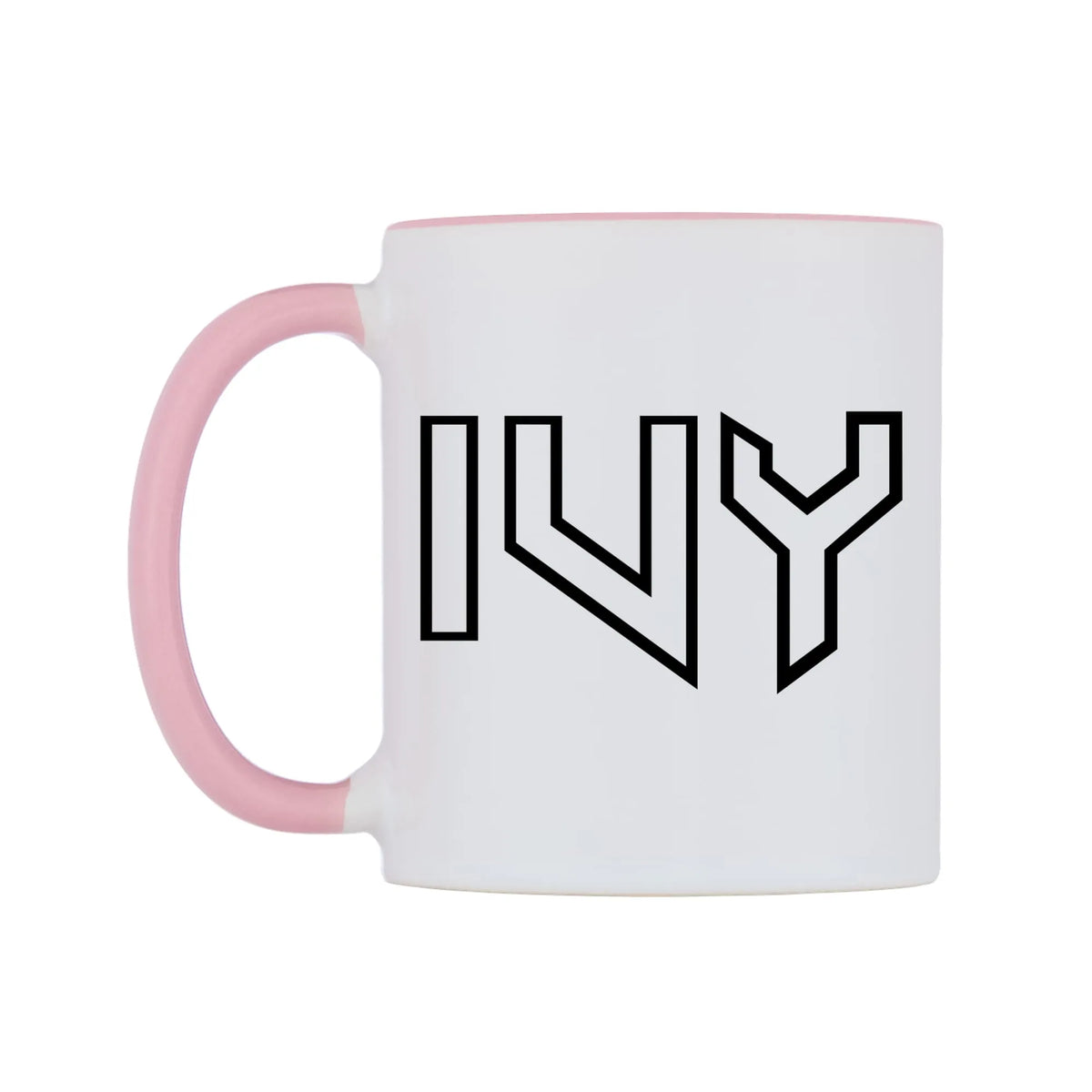 Ivy - Iron Maiden Themed Mug — white 11oz gloss mug with a pink inside and handle, right side, on a white background