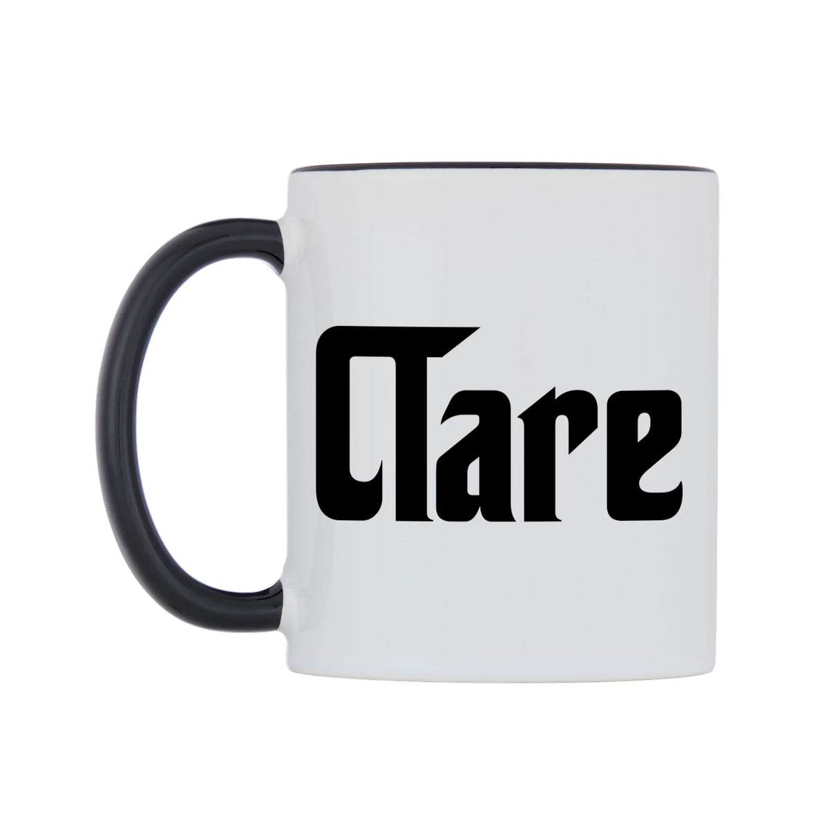 Clare - Godfather Themed Mug — white 11oz gloss mug with a black inside and handle, right side, on a white background