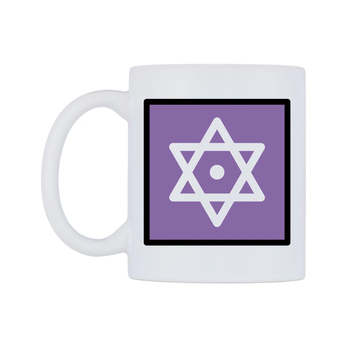 Dotted Six-Pointed Star Emoji Mug — mug, right side, on a white background