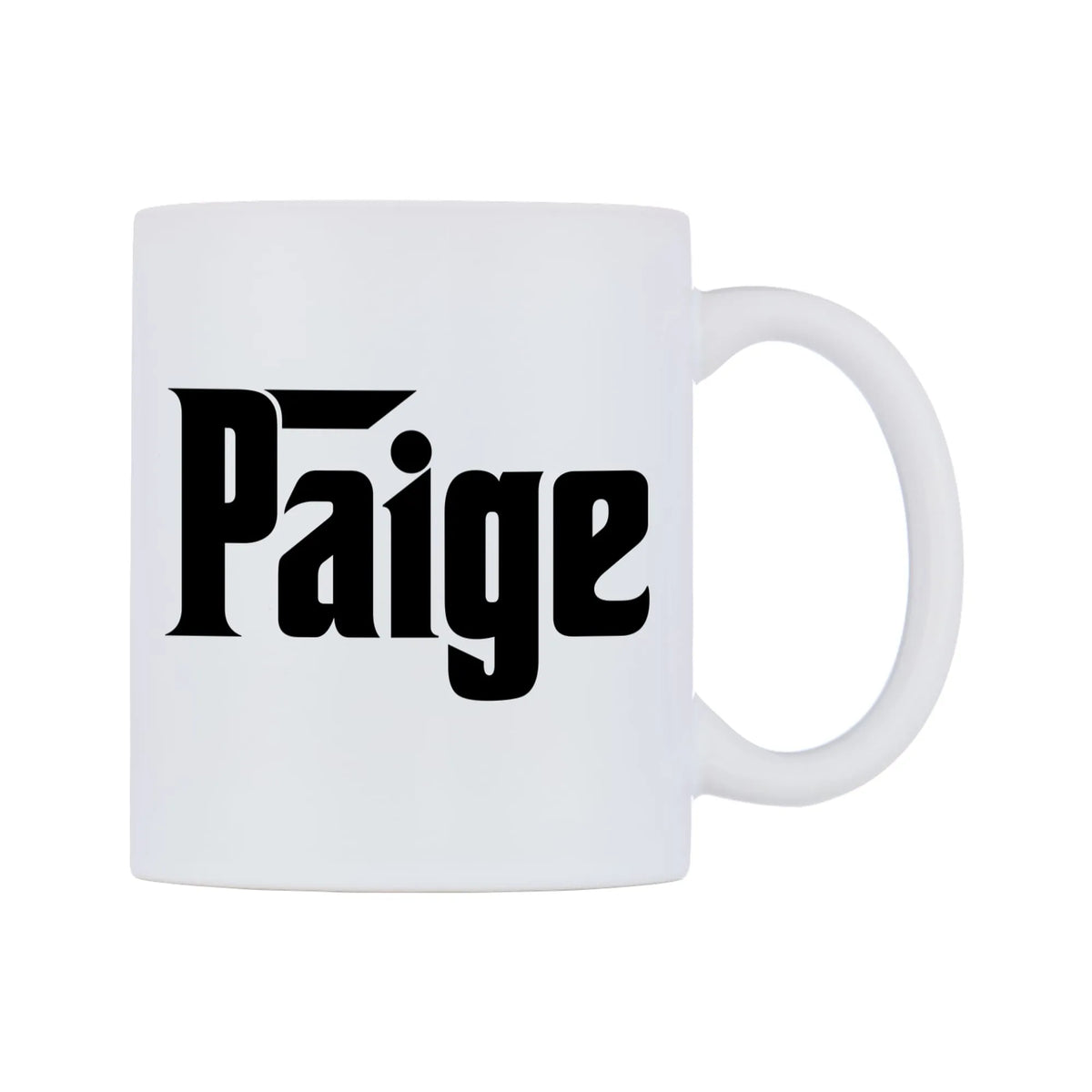 Paige - Godfather Themed Mug — white 11oz gloss mug, left side, on a white background