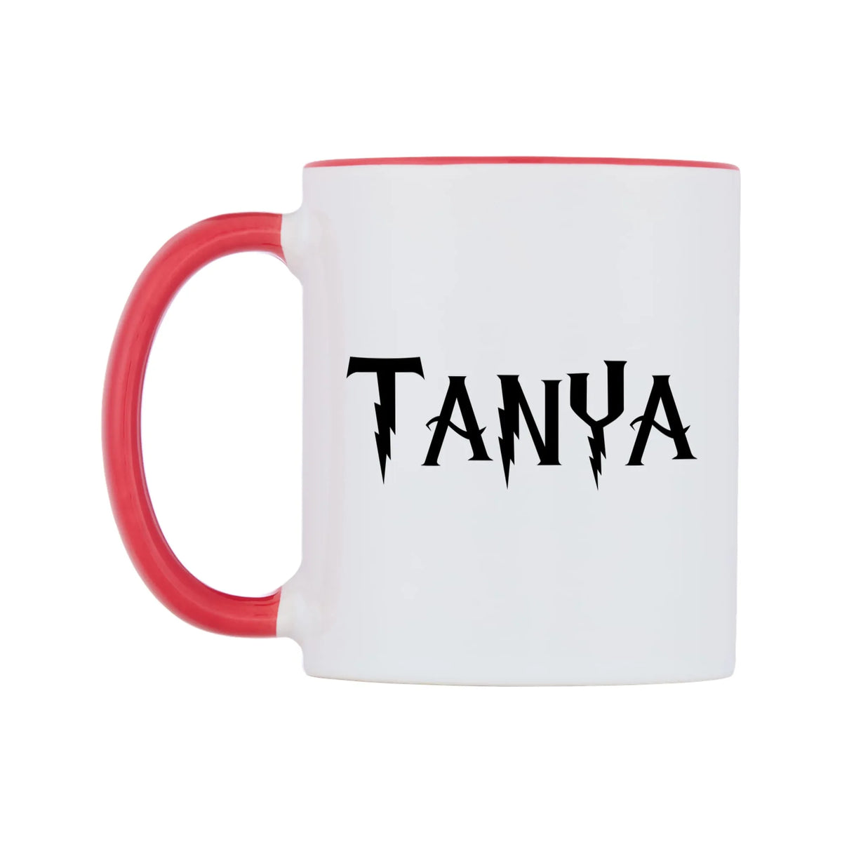Tanya - Wizard Themed Mug — white 11oz gloss mug with a red inside and handle, right side, on a white background
