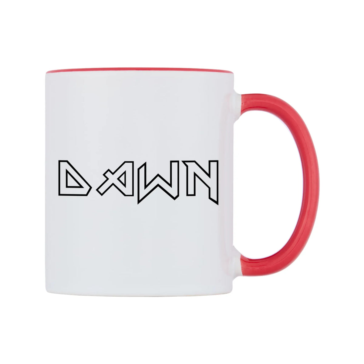 Dawn - Iron Maiden Themed Mug — white 11oz gloss mug with a red inside and handle, left side, on a white background