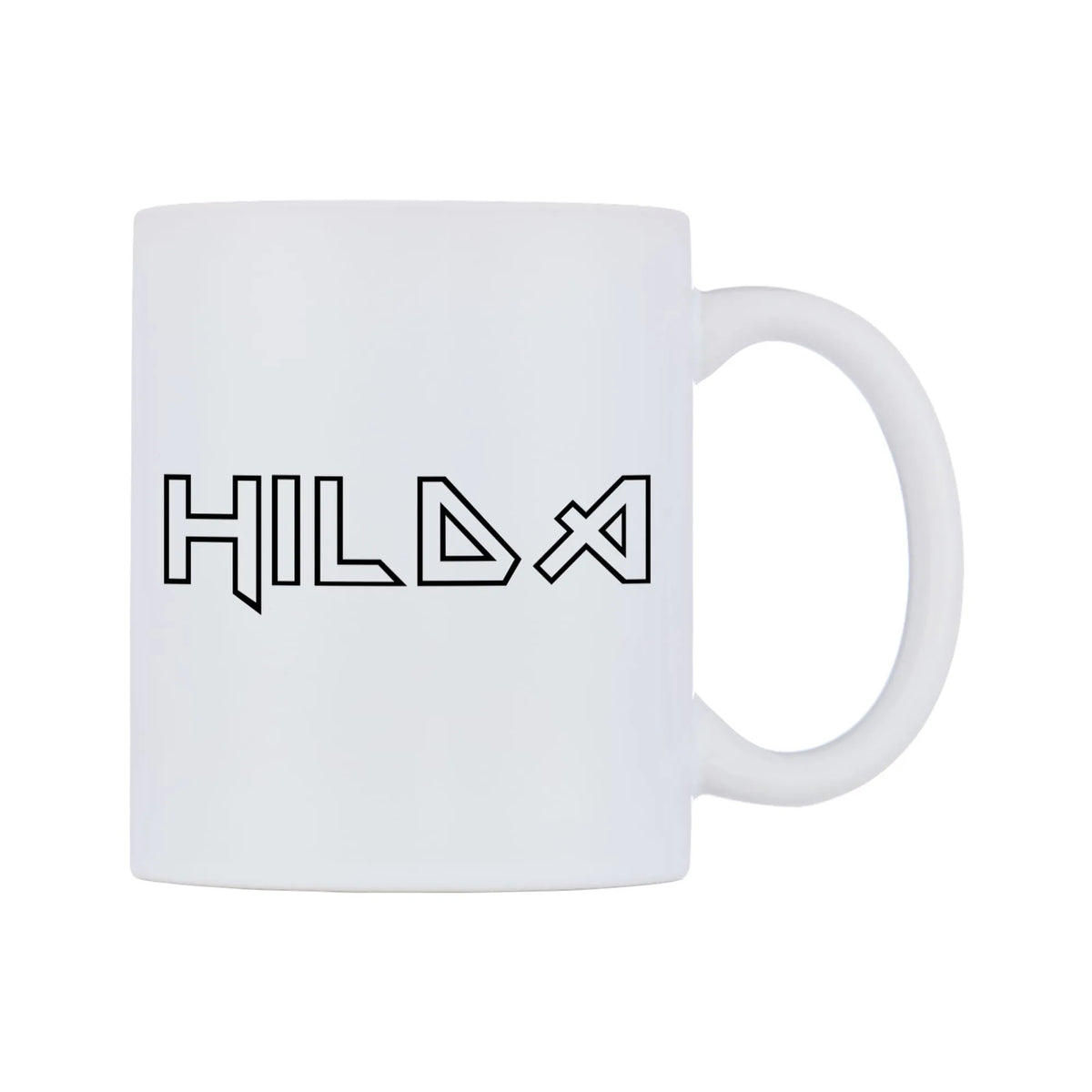 Hilda - Iron Maiden Themed Mug — white 11oz gloss mug, left side, on a white background