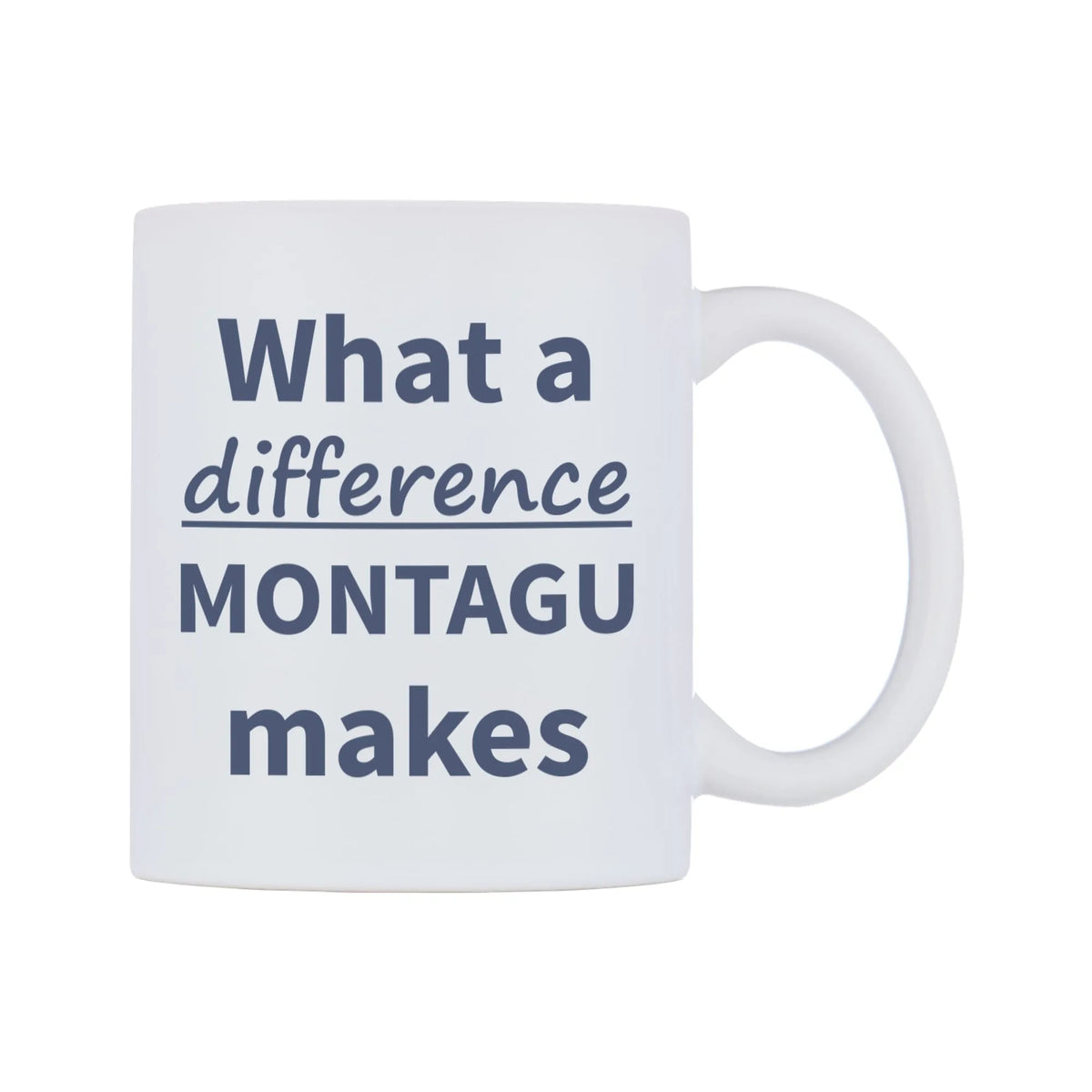 What a difference MONTAGU makes Mug — mug, left side, on a white background
