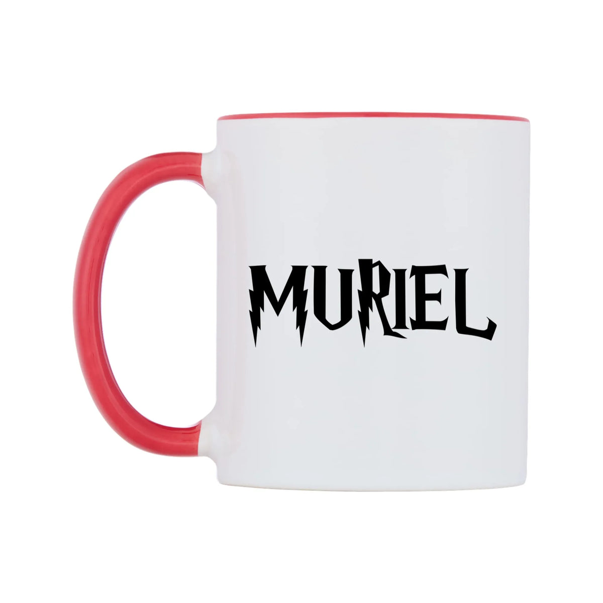 Muriel - Wizard Themed Mug — white 11oz gloss mug with a red inside and handle, right side, on a white background