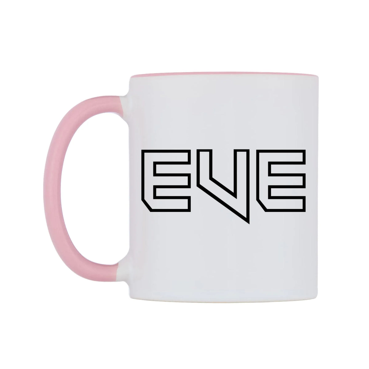 Eve - Iron Maiden Themed Mug — white 11oz gloss mug with a pink inside and handle, right side, on a white background