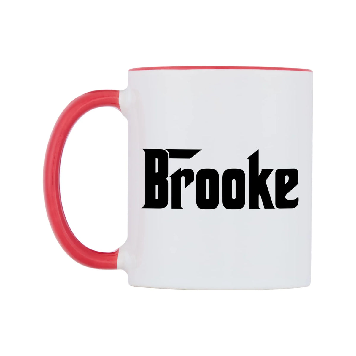 Brooke - Godfather Themed Mug — white 11oz gloss mug with a red inside and handle, right side, on a white background