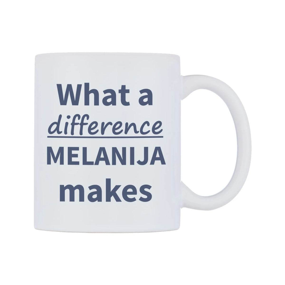 What a difference MELANIJA makes Mug — mug, left side, on a white background