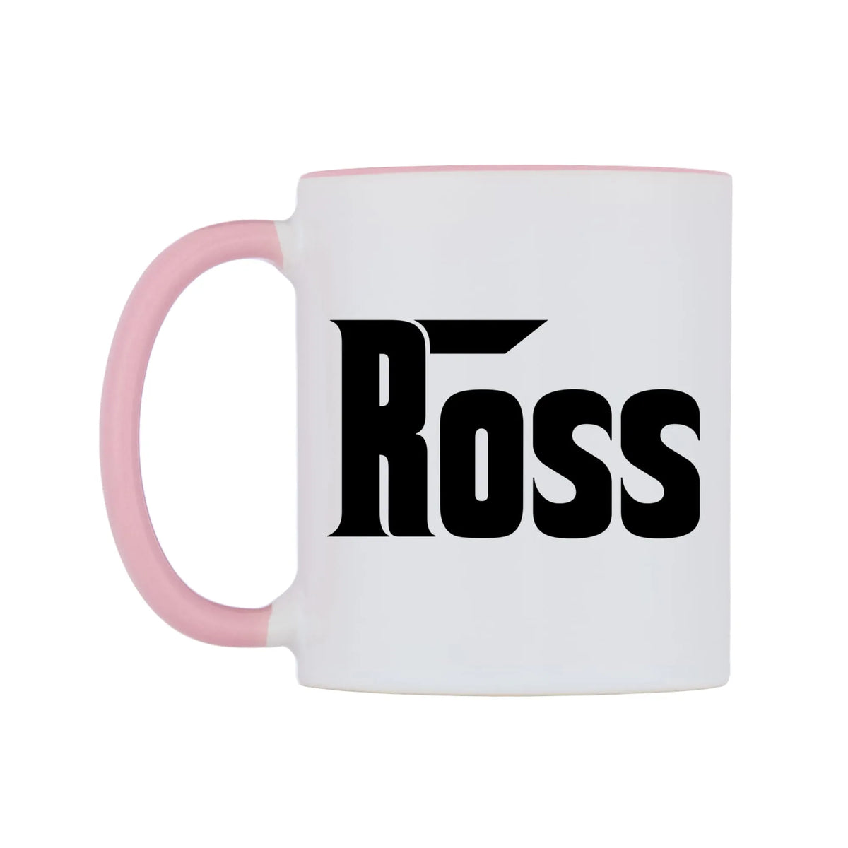 Ross - Godfather Themed Mug — white 11oz gloss mug with a pink inside and handle, right side, on a white background