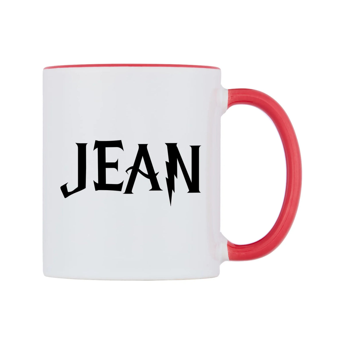Jean - Wizard Themed Mug — white 11oz gloss mug with a red inside and handle, left side, on a white background