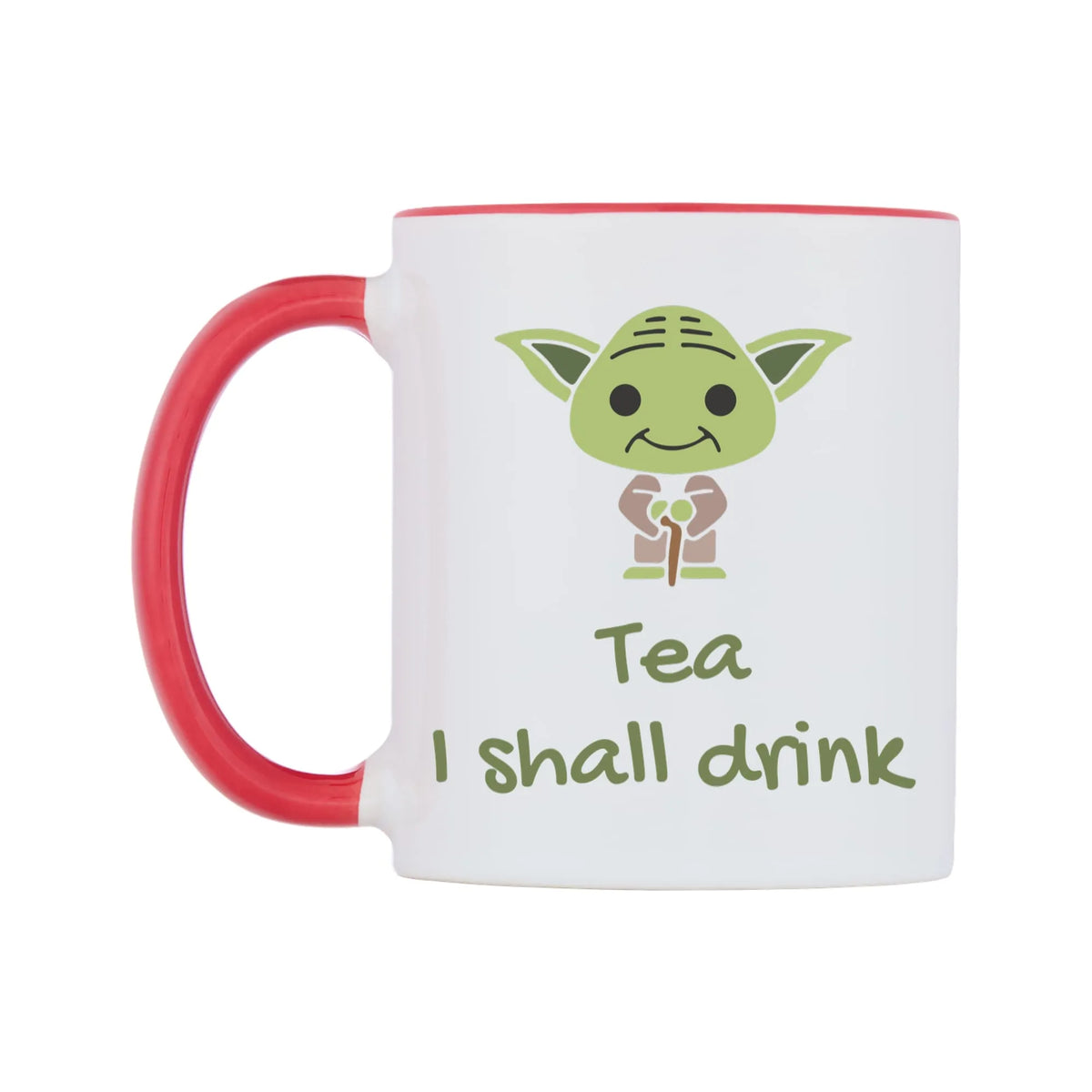 Tea I shall drink Mug — white 11oz gloss mug with a red inside and handle, right side, on a white background